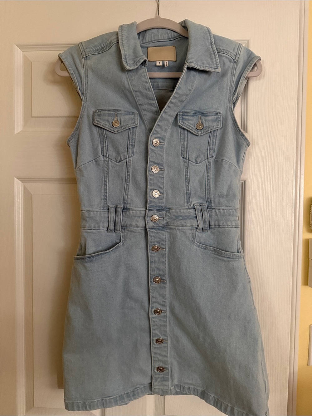 Sleeveless Light Blue Denim Button-Front Dress